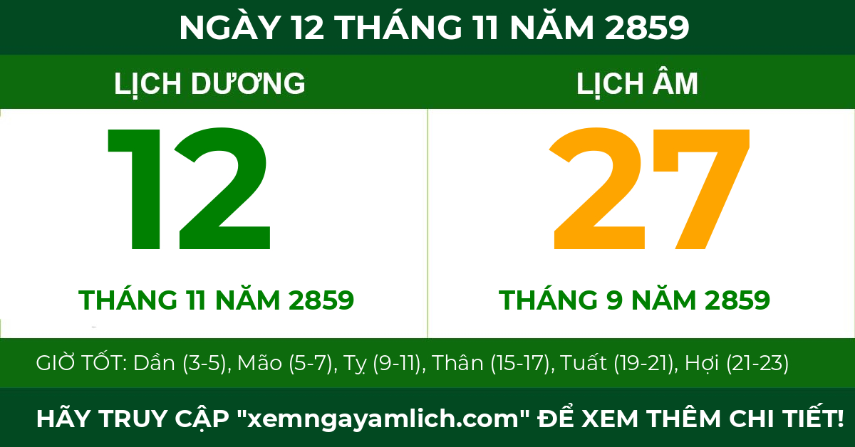 lịch âm ngày 12 tháng 11 năm 2859