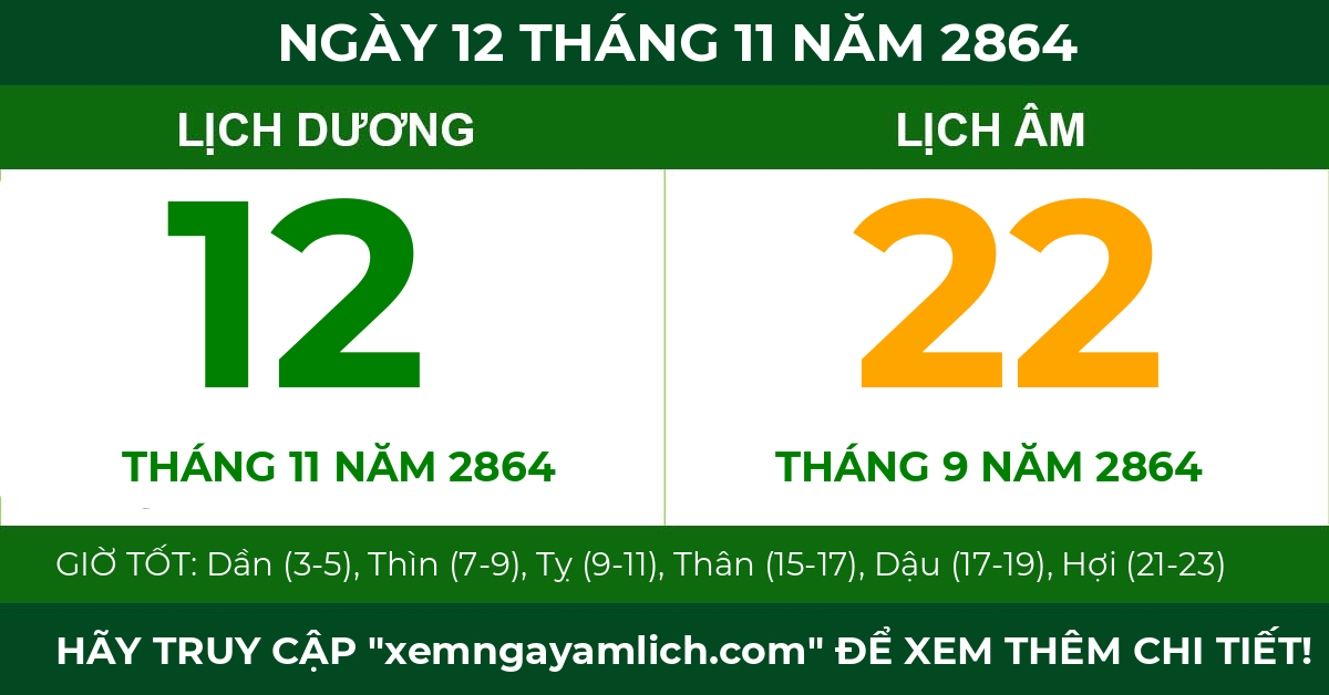 lịch âm ngày 12 tháng 11 năm 2864