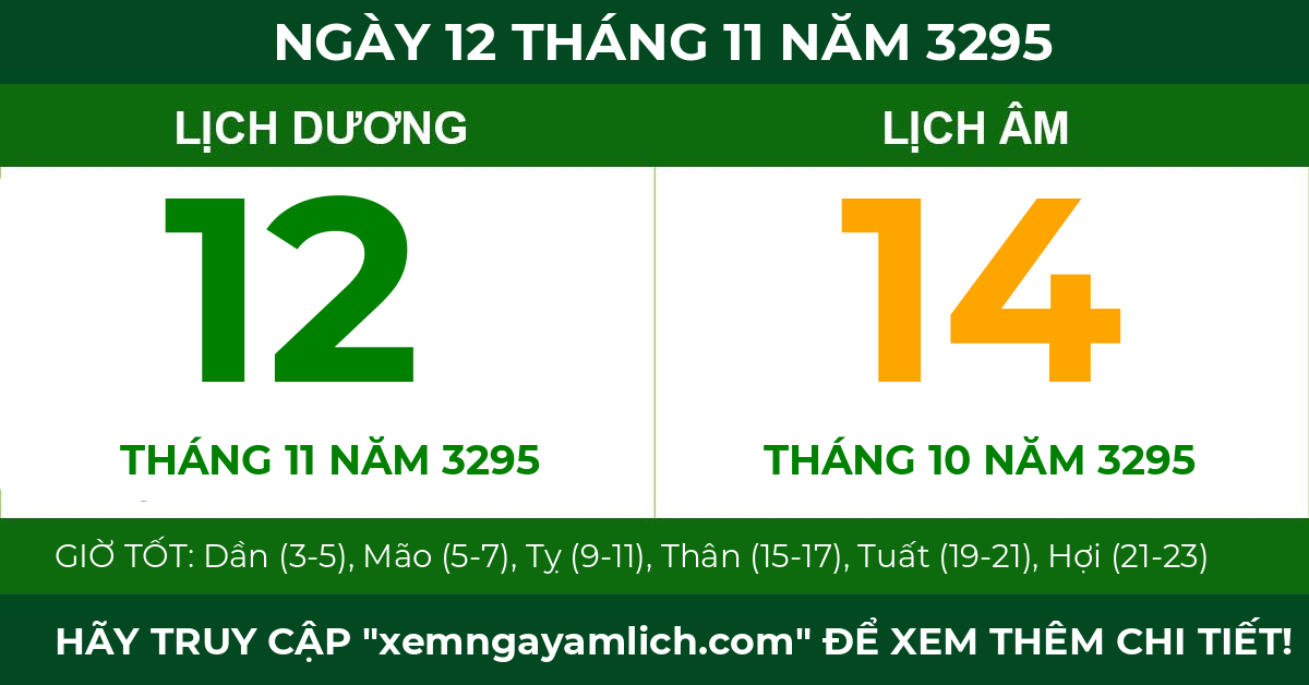 lịch âm ngày 12 tháng 11 năm 3295