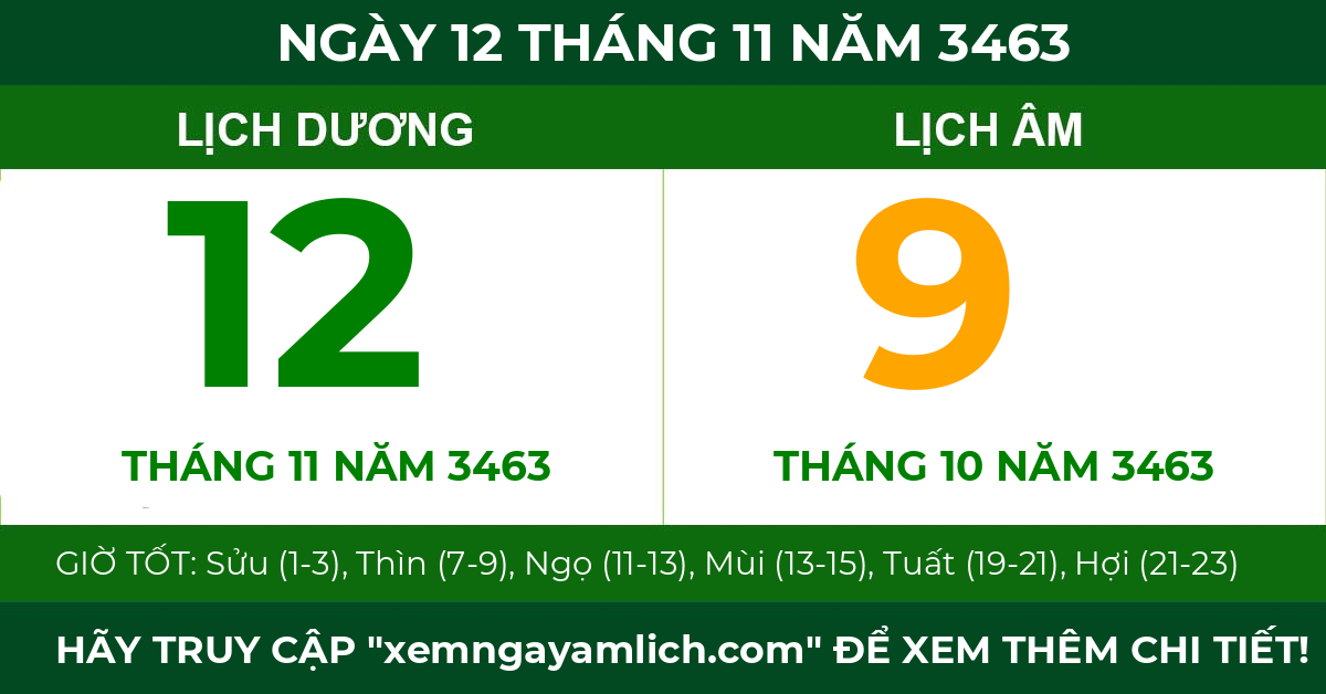 lịch âm ngày 12 tháng 11 năm 3463