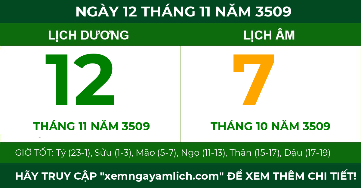 lịch âm ngày 12 tháng 11 năm 3509