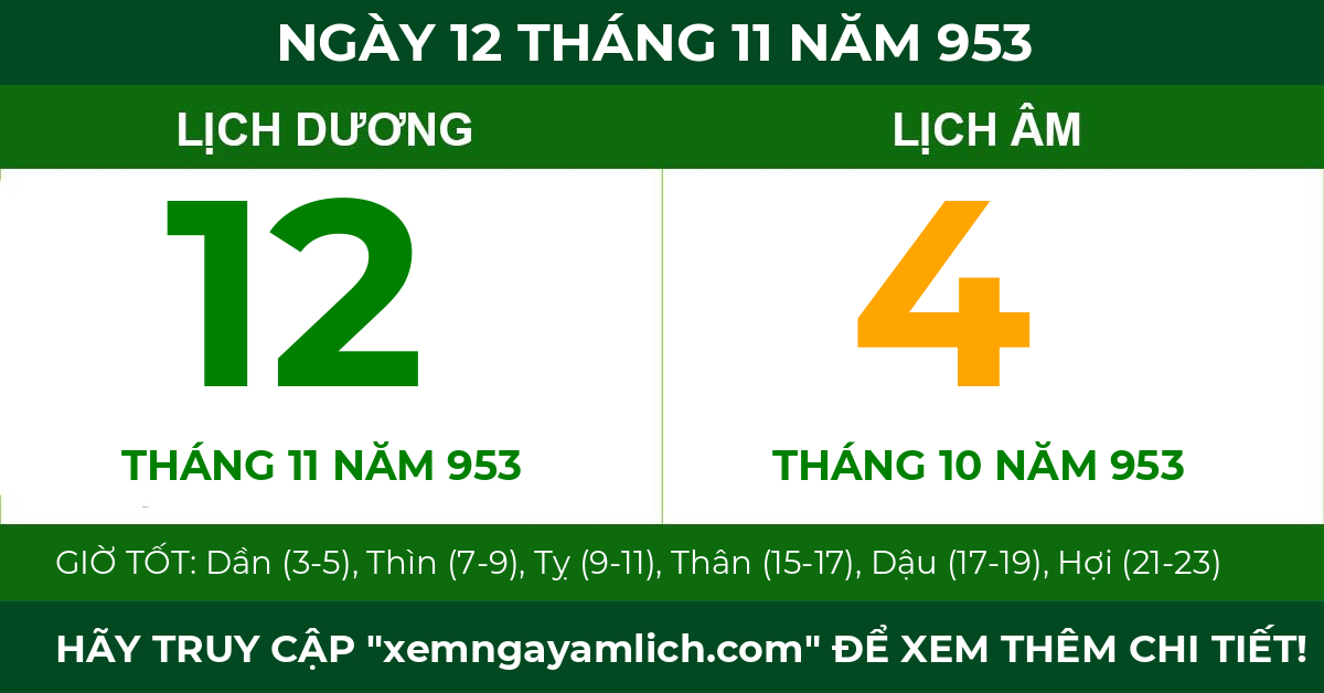 lịch âm ngày 12 tháng 11 năm 953