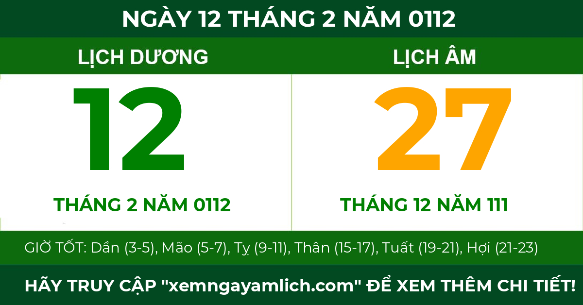 lịch âm ngày 12 tháng 2 năm 0112