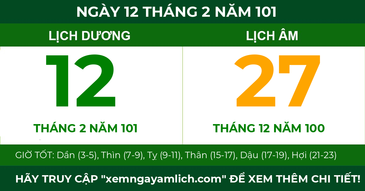 lịch âm ngày 12 tháng 2 năm 101