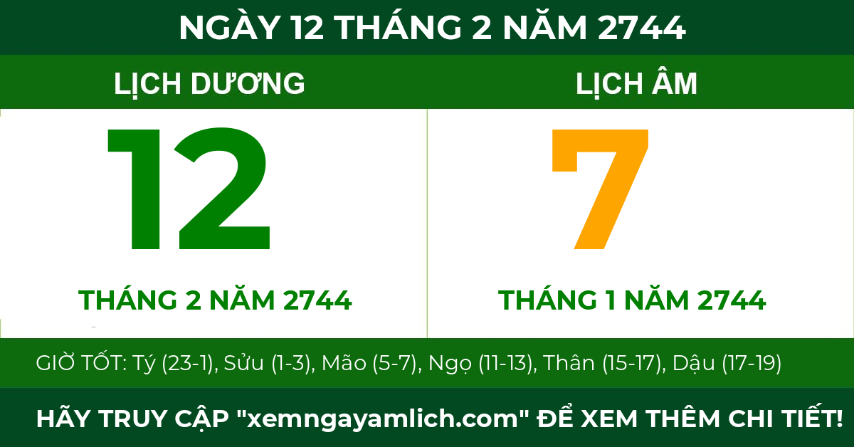 lịch âm ngày 12 tháng 2 năm 2744