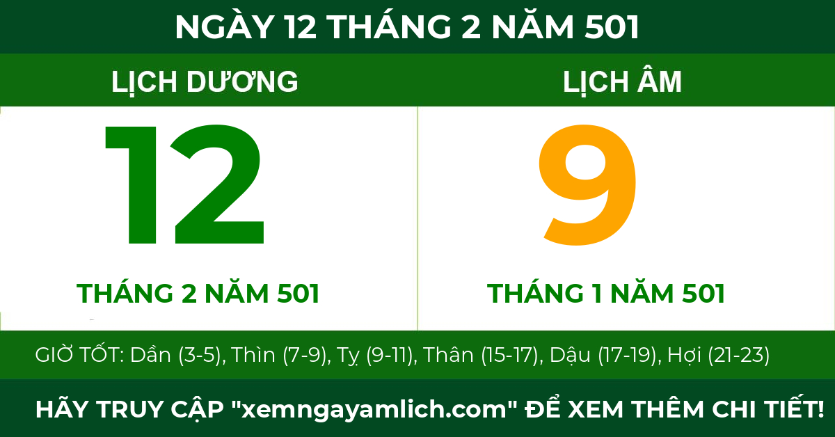 lịch âm ngày 12 tháng 2 năm 501