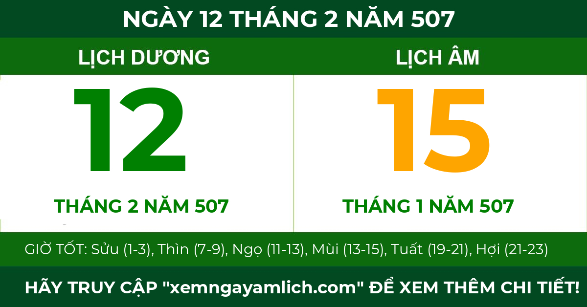 lịch âm ngày 12 tháng 2 năm 507