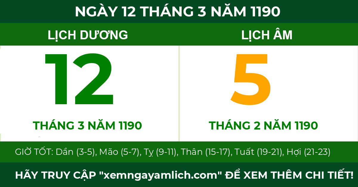 lịch âm ngày 12 tháng 3 năm 1190