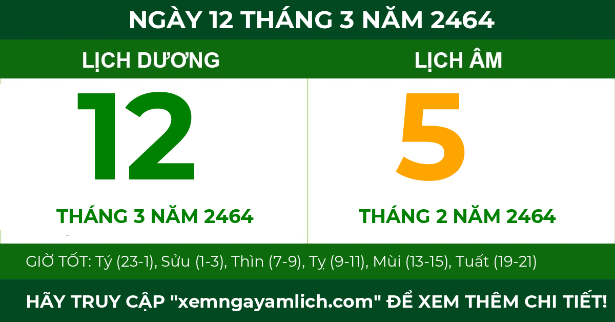lịch âm ngày 12 tháng 3 năm 2464