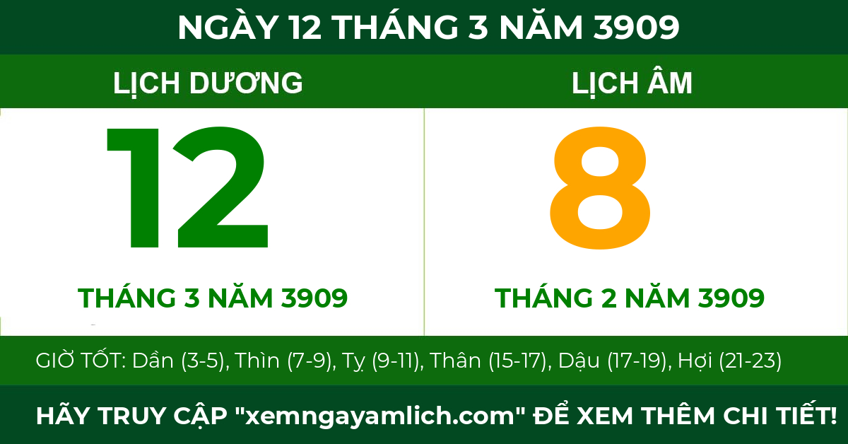 lịch âm ngày 12 tháng 3 năm 3909