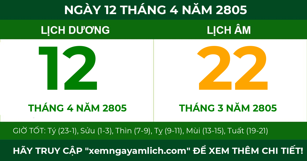 lịch âm ngày 12 tháng 4 năm 2805