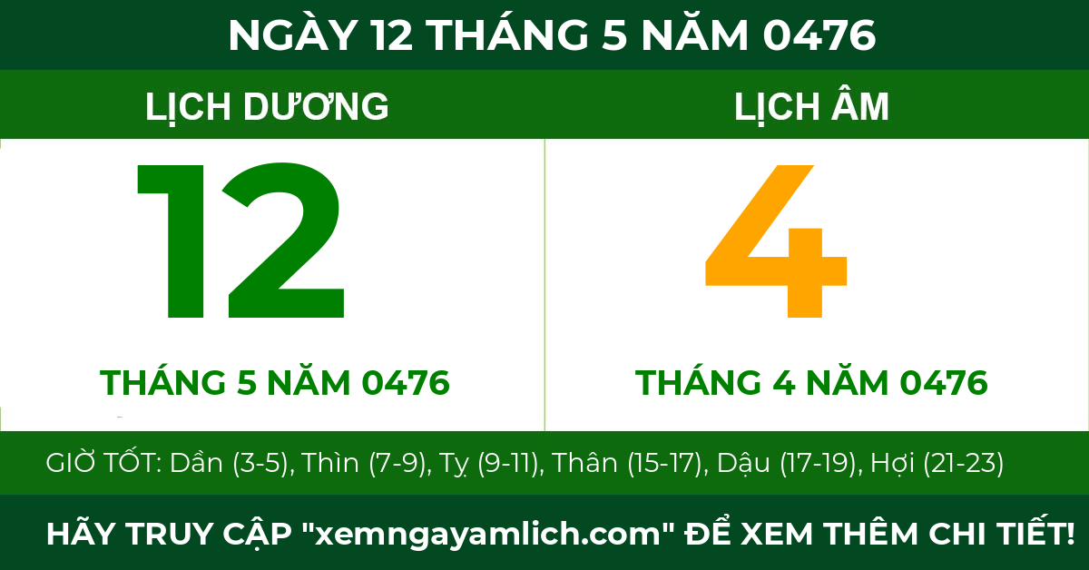 lịch âm ngày 12 tháng 5 năm 0476