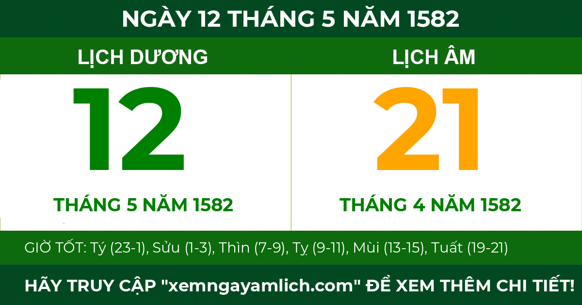lịch âm ngày 12 tháng 5 năm 1582