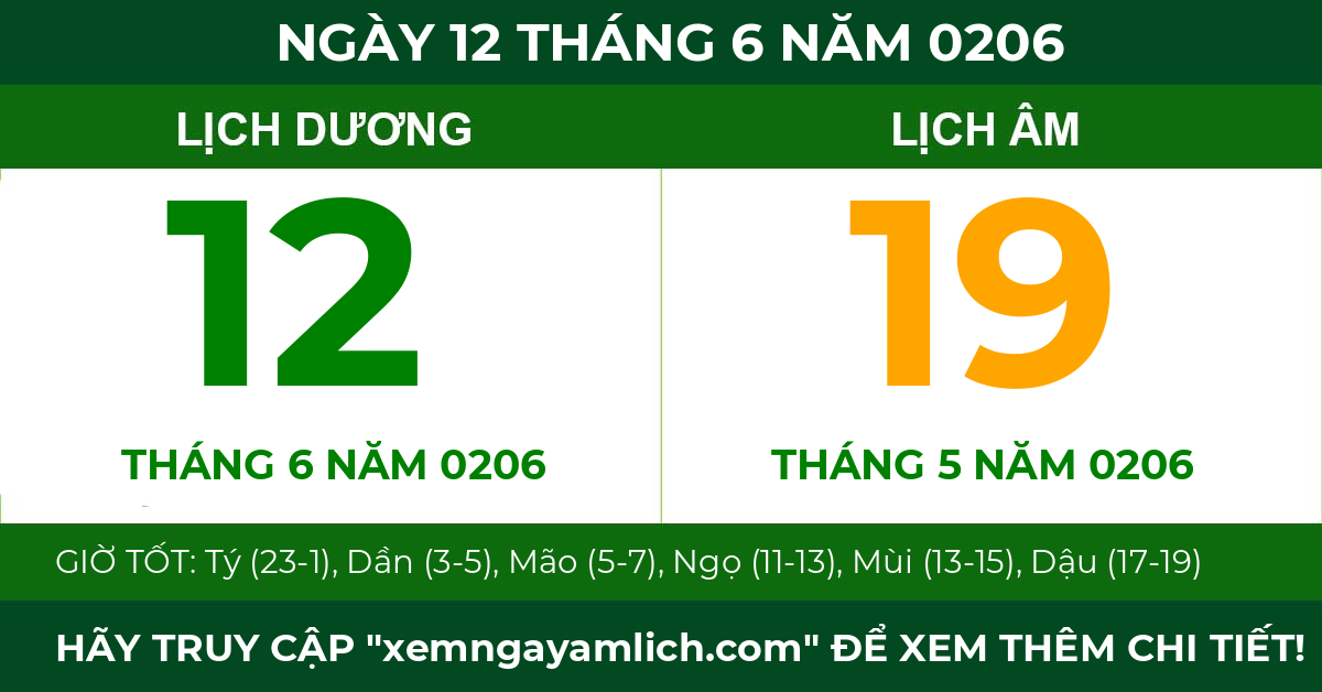lịch âm ngày 12 tháng 6 năm 0206