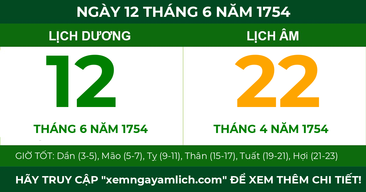 lịch âm ngày 12 tháng 6 năm 1754