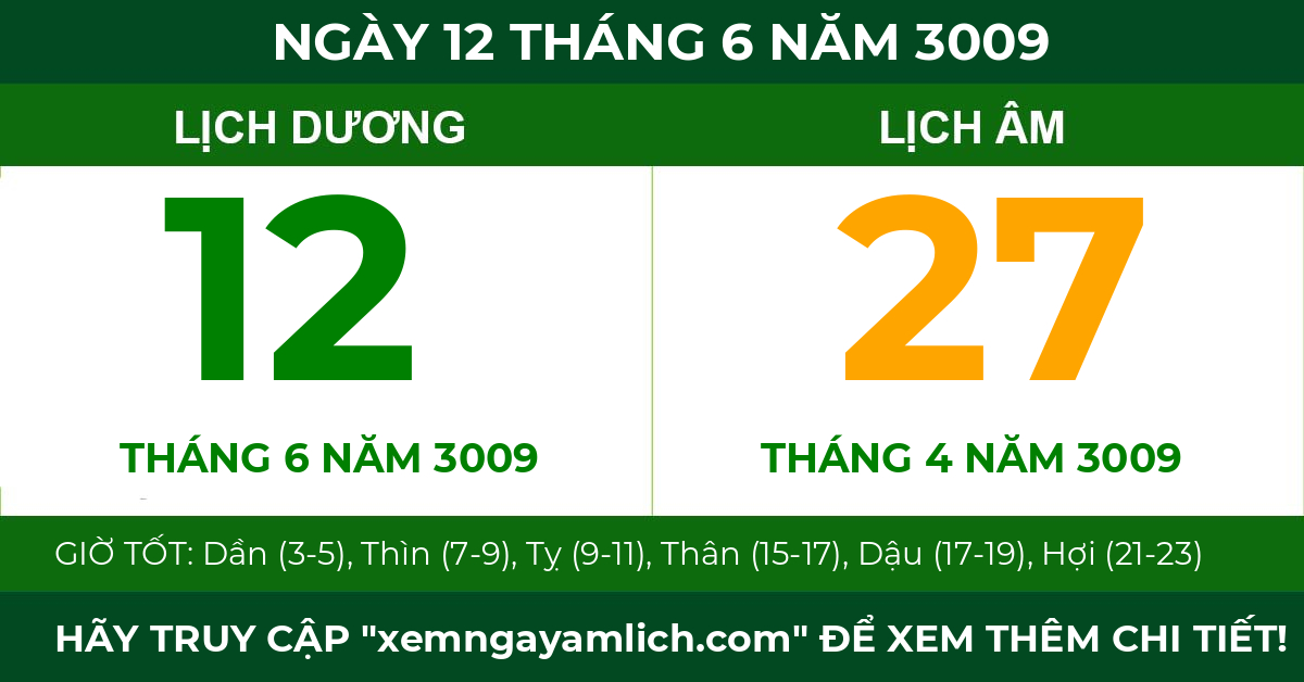 lịch âm ngày 12 tháng 6 năm 3009