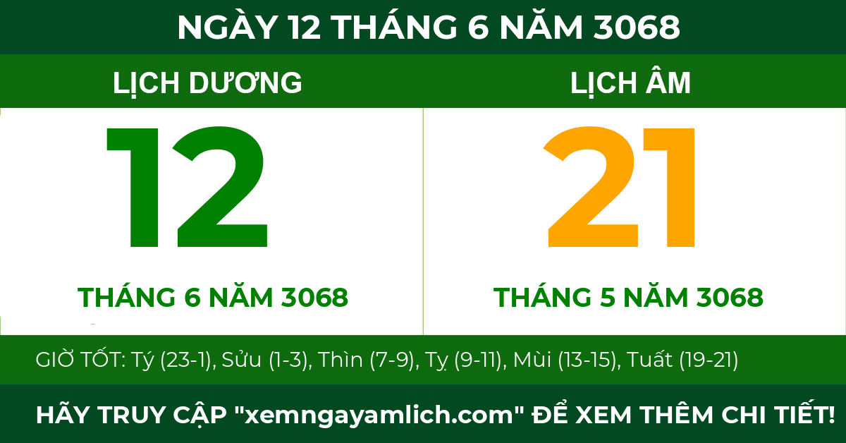lịch âm ngày 12 tháng 6 năm 3068