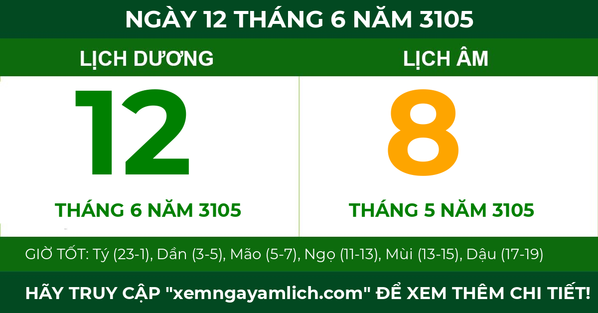 lịch âm ngày 12 tháng 6 năm 3105