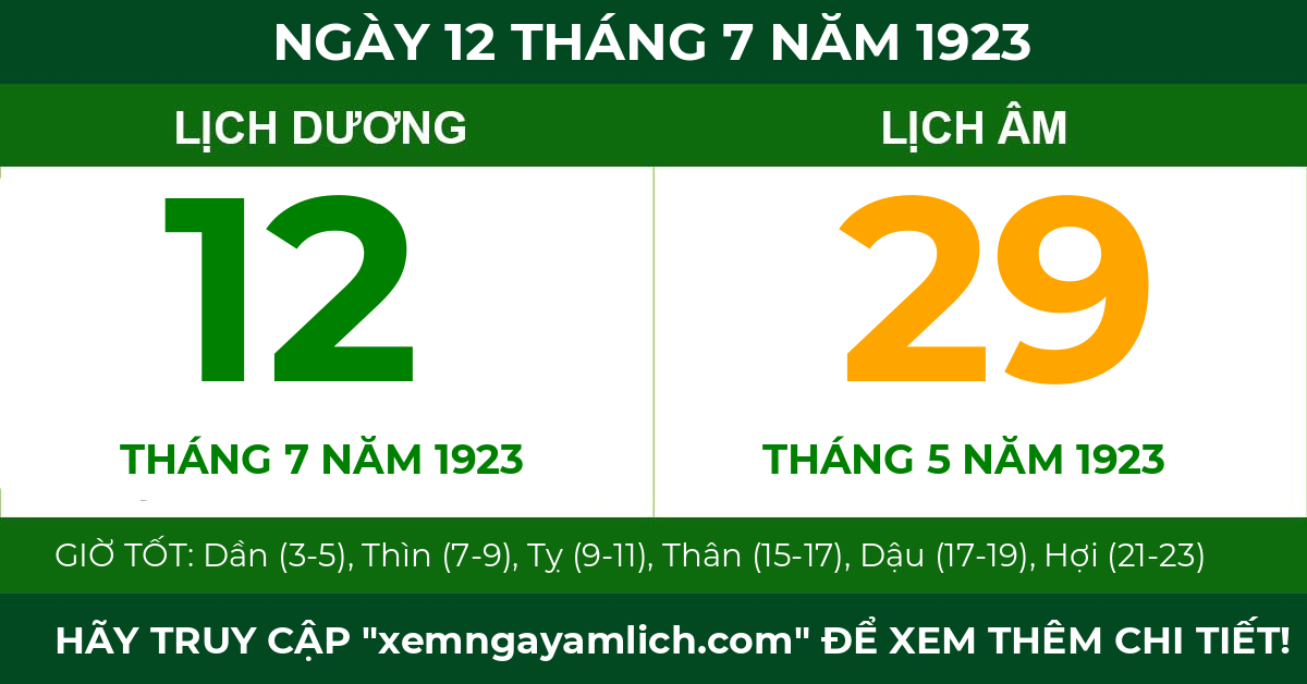 lịch âm ngày 12 tháng 7 năm 1923