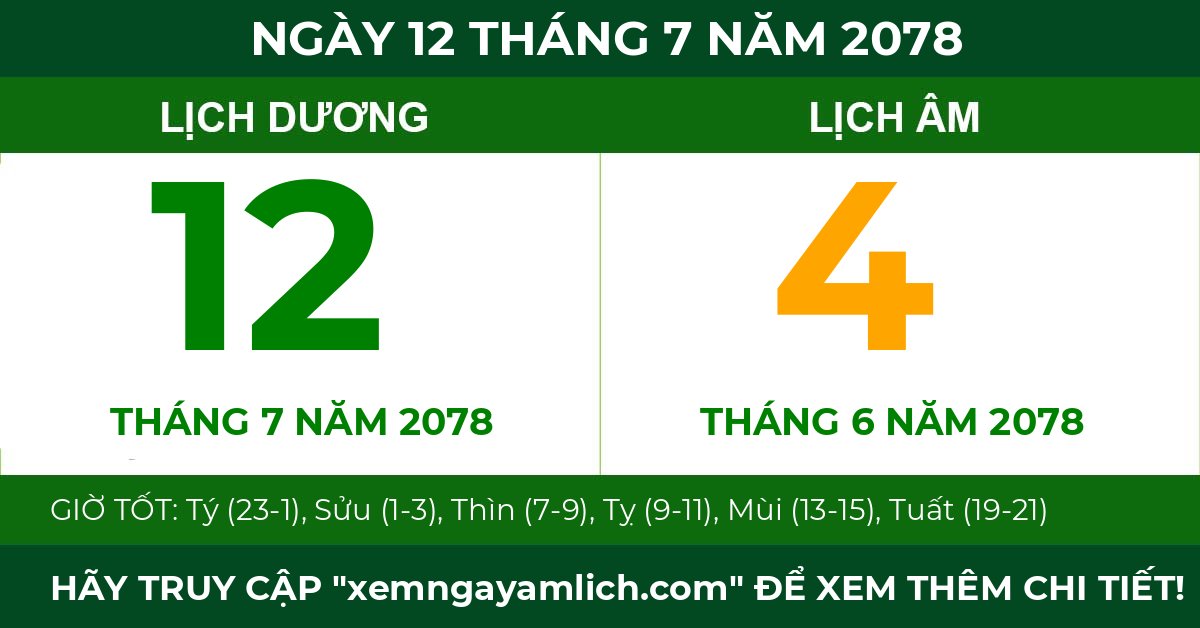 lịch âm ngày 12 tháng 7 năm 2078