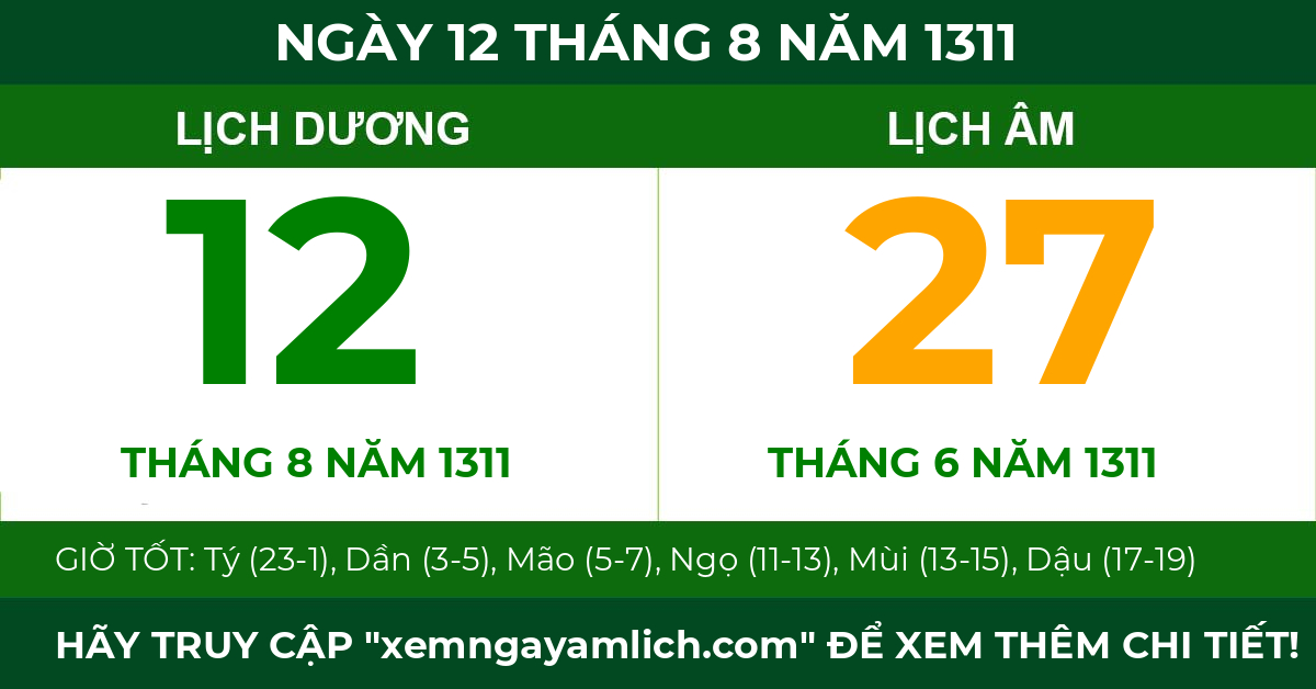 lịch âm ngày 12 tháng 8 năm 1311