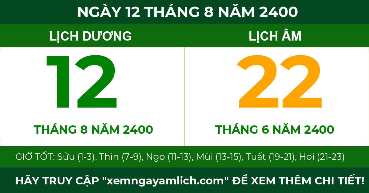 lịch âm ngày 12 tháng 8 năm 2400