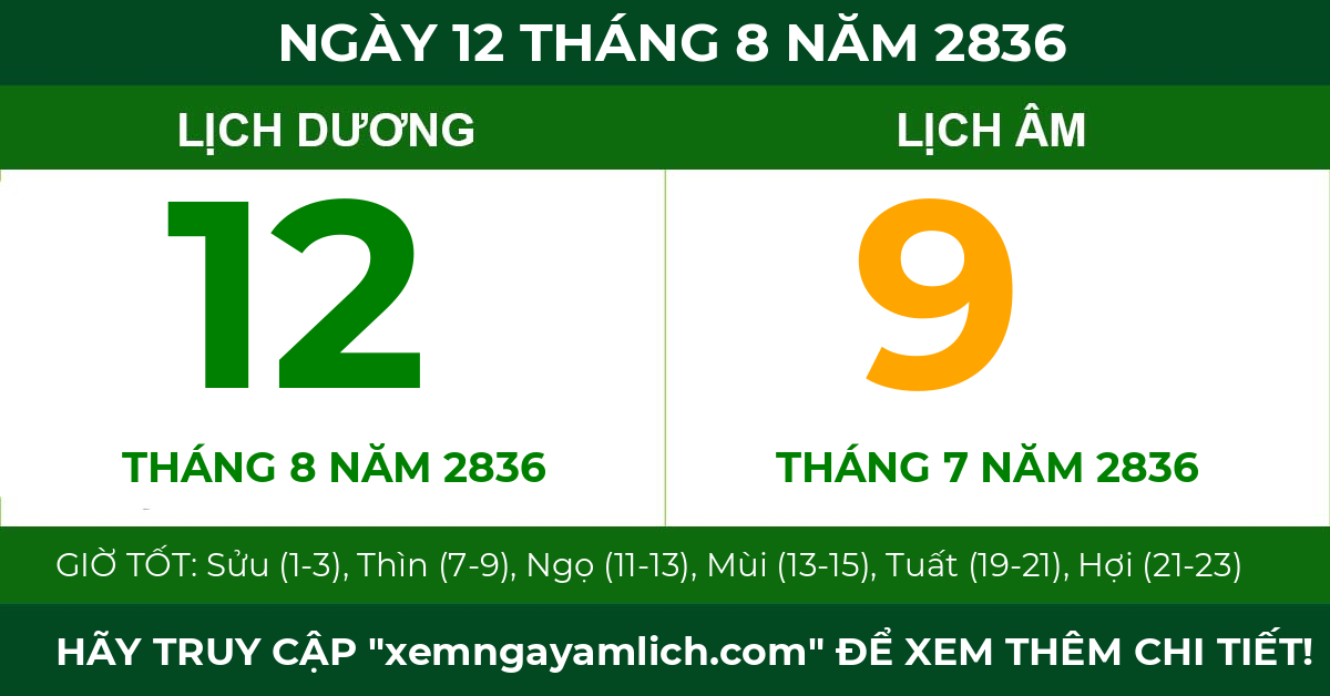 lịch âm ngày 12 tháng 8 năm 2836