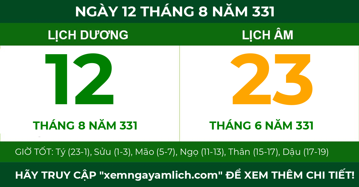 lịch âm ngày 12 tháng 8 năm 331