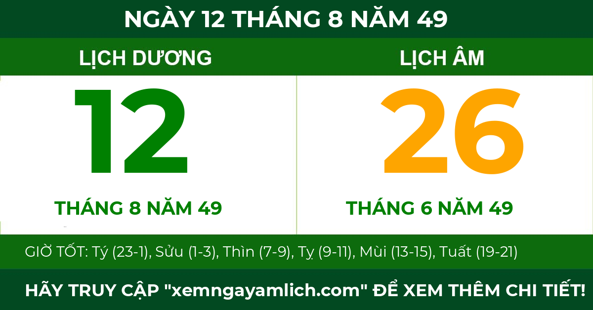 lịch âm ngày 12 tháng 8 năm 49