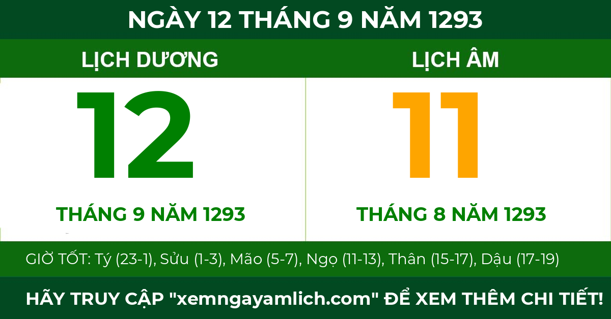 lịch âm ngày 12 tháng 9 năm 1293