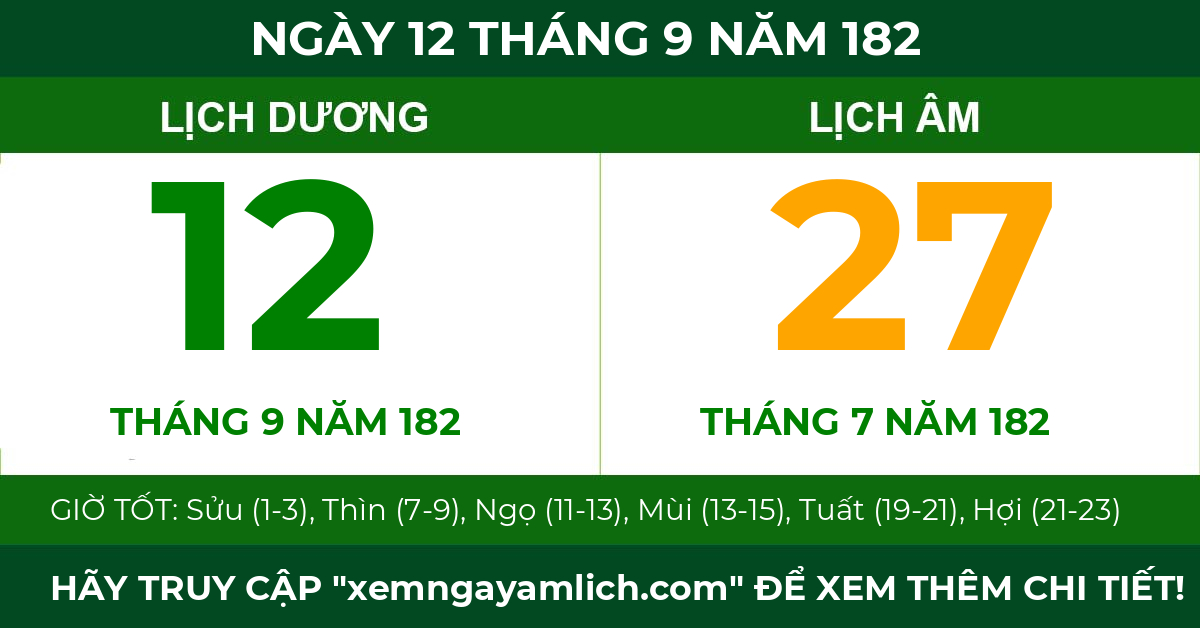 lịch âm ngày 12 tháng 9 năm 182