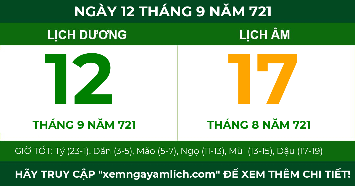 lịch âm ngày 12 tháng 9 năm 721
