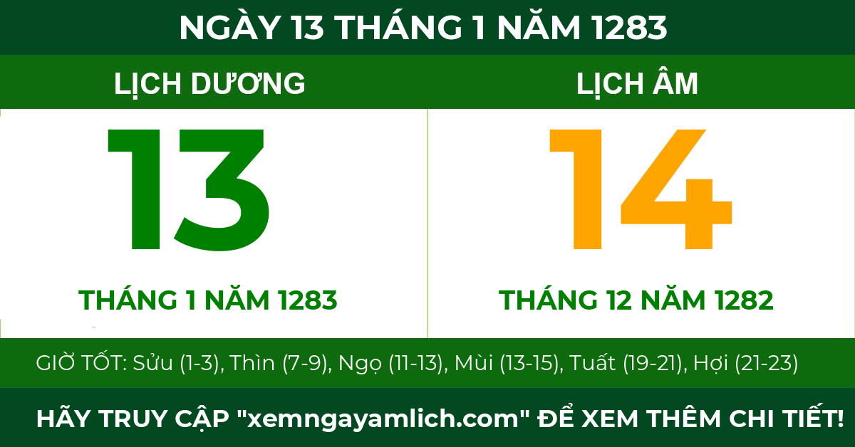 lịch âm ngày 13 tháng 1 năm 1283