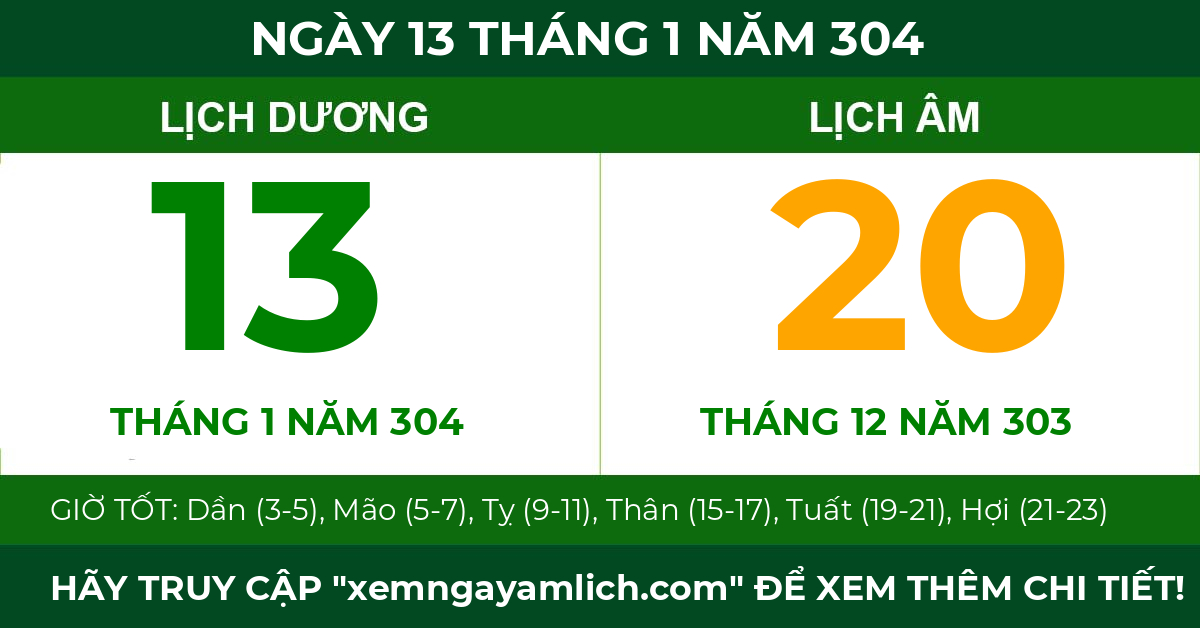 lịch âm ngày 13 tháng 1 năm 304