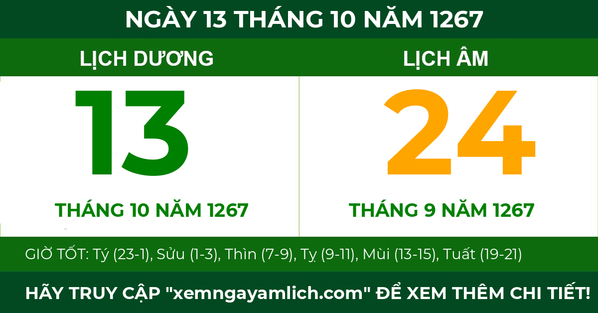 lịch âm ngày 13 tháng 10 năm 1267