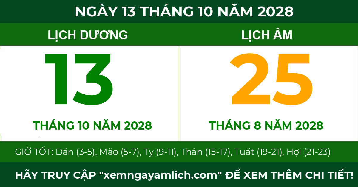 lịch âm ngày 13 tháng 10 năm 2028