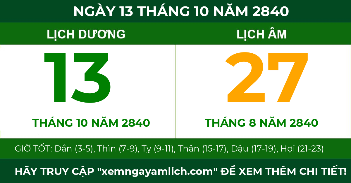 lịch âm ngày 13 tháng 10 năm 2840