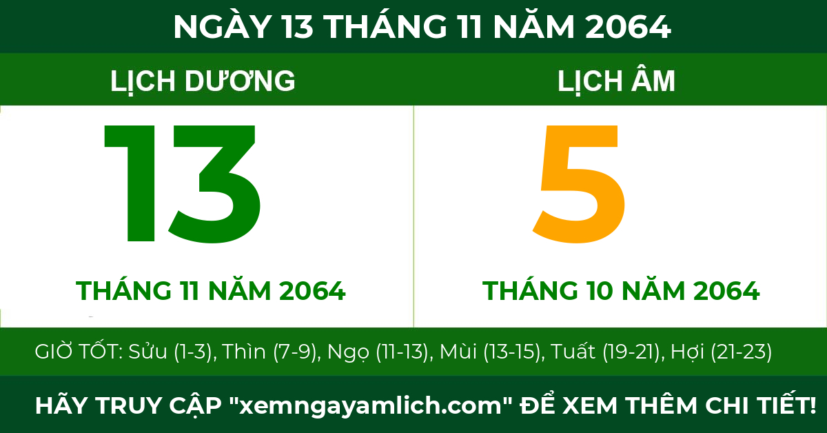lịch âm ngày 13 tháng 11 năm 2064
