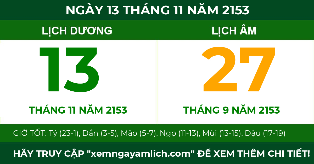 lịch âm ngày 13 tháng 11 năm 2153