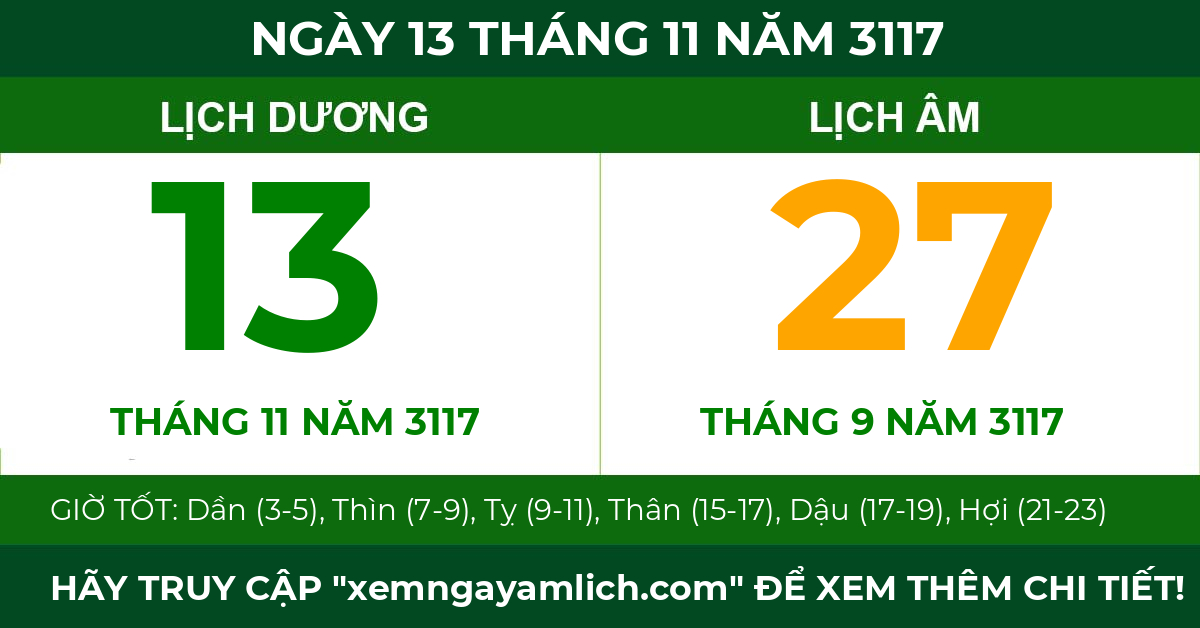 lịch âm ngày 13 tháng 11 năm 3117