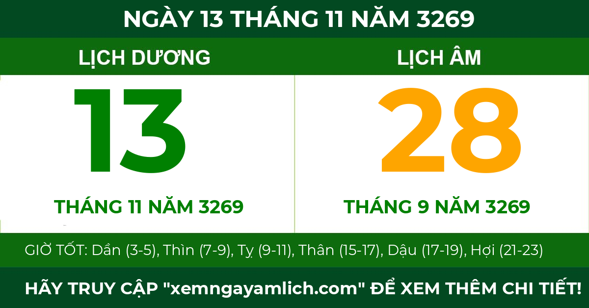 lịch âm ngày 13 tháng 11 năm 3269