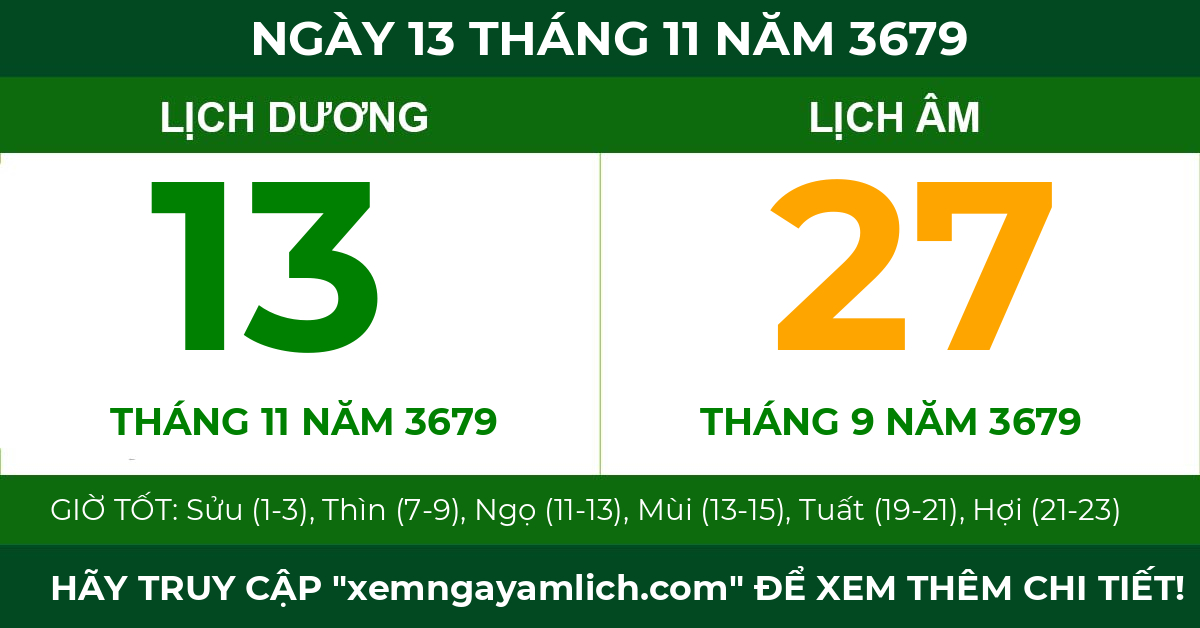 lịch âm ngày 13 tháng 11 năm 3679