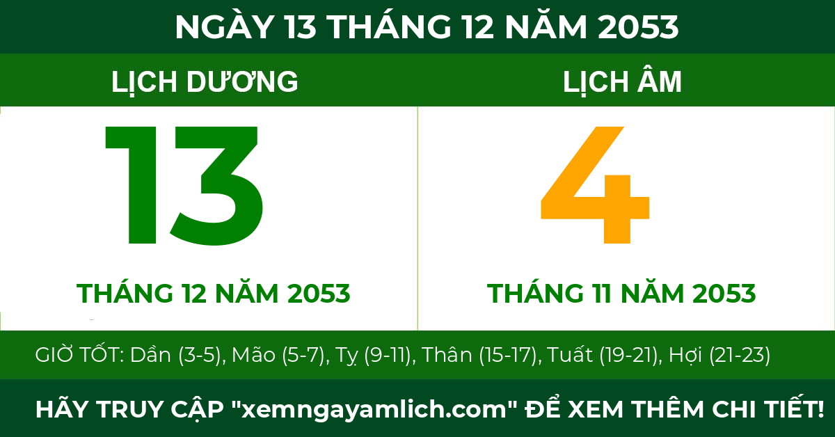 lịch âm ngày 13 tháng 12 năm 2053
