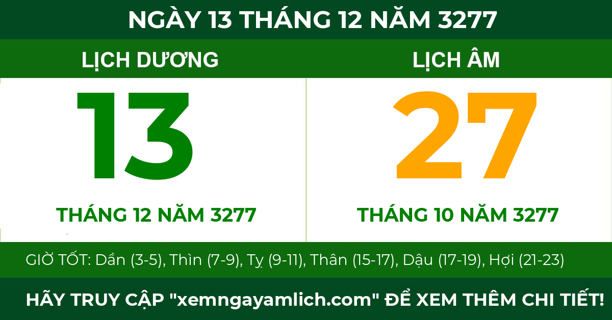 lịch âm ngày 13 tháng 12 năm 3277