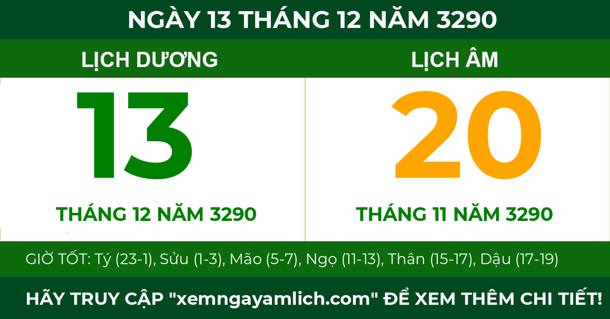 lịch âm ngày 13 tháng 12 năm 3290
