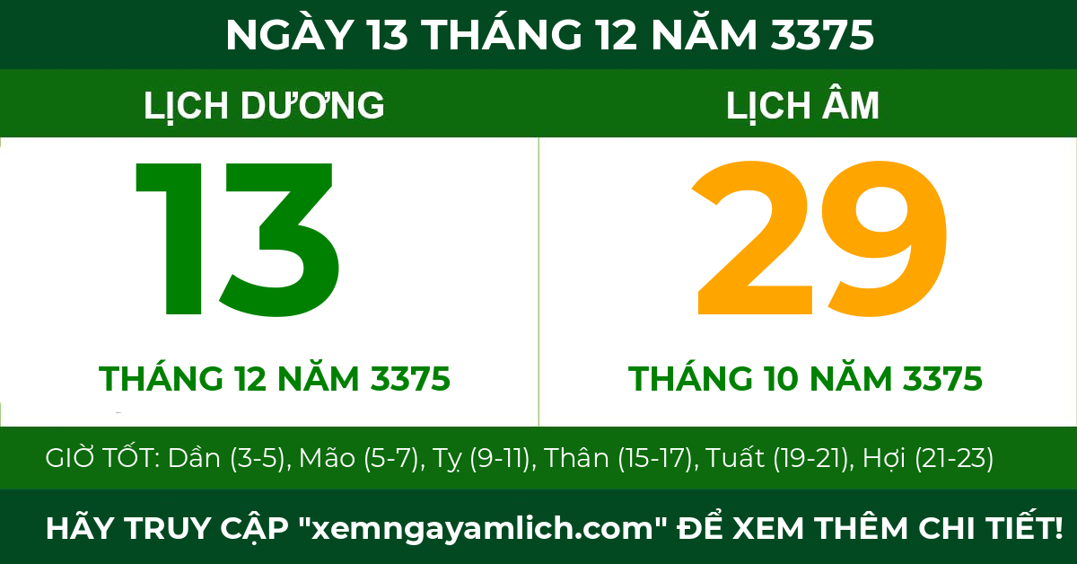 lịch âm ngày 13 tháng 12 năm 3375