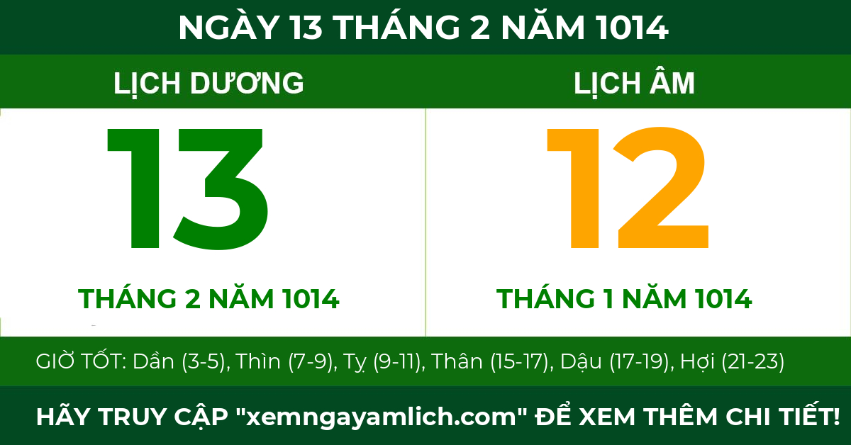 lịch âm ngày 13 tháng 2 năm 1014