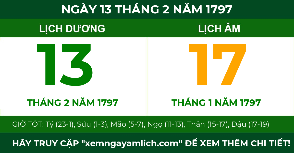 lịch âm ngày 13 tháng 2 năm 1797