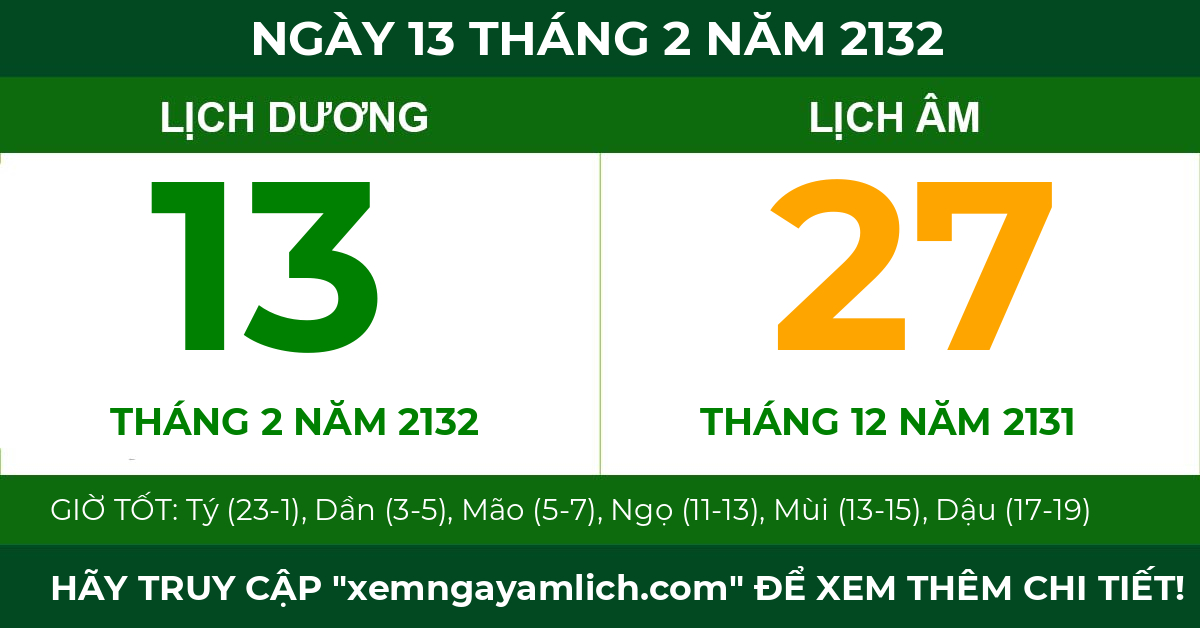 lịch âm ngày 13 tháng 2 năm 2132