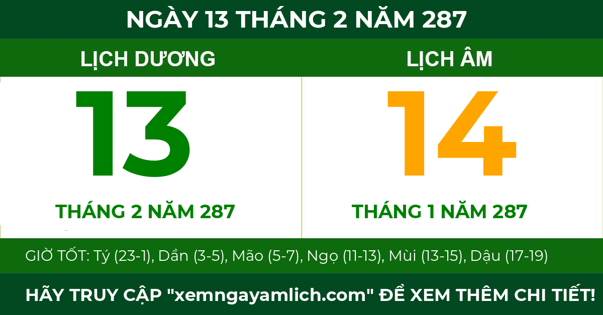 lịch âm ngày 13 tháng 2 năm 287